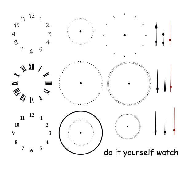 ilustrações de stock, clip art, desenhos animados e ícones de blank clock face with hour, minute and second hands isolated on white background. just set your own time - clock clock face blank isolated