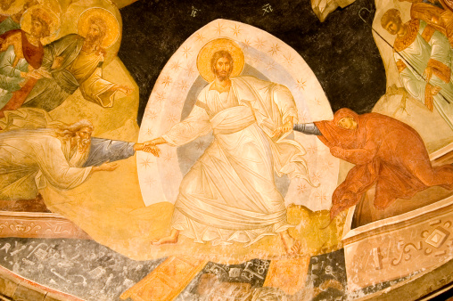 Anastasis fresco in parekklesion of the Chora Church (Kariye Museum) in Istanbul. Fresco date 14 century.