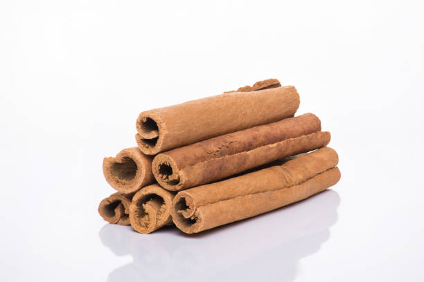 istock Close-up photo of a stack of cinnamon sticks isolated on white background 1245180032