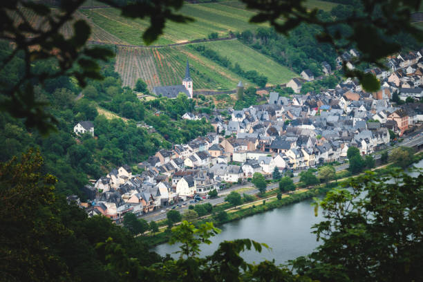 Village and vine yards at the mosel river