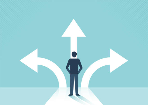istock Businessman standing on the crossroads with arrows. Different direction and success concept vector design. 1245183308