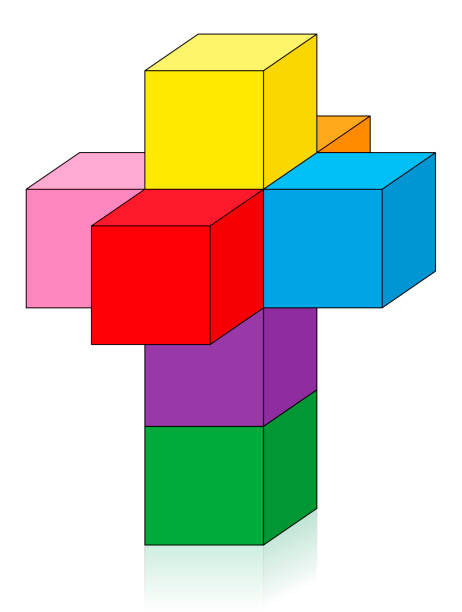 illustrazioni stock, clip art, cartoni animati e icone di tendenza di al netto di un hypercube, tesseract o octachoron piegato in 4a dimensione per ottenere un hypercubus 4d, uno speciale numero matematico e geometrico con otto cubi colorati. illustrazione vettoriale. - fourth dimension immagine