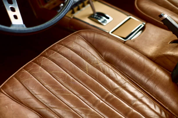 istock Leather upholstered car seat. Old style. 1245196971