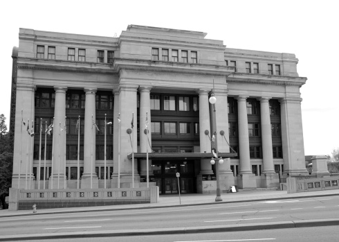 Government Conference Centre and Former Union Train Station, black and white
