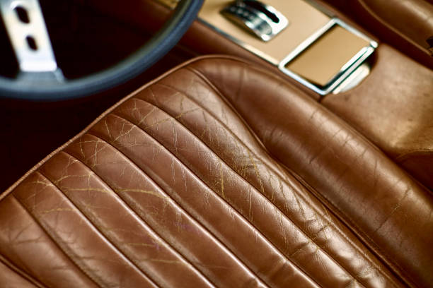 istock Leather upholstered car seat. Old style. 1245198089
