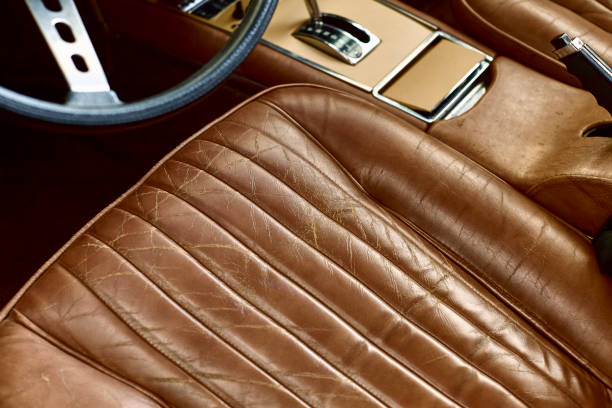 istock Leather upholstered car seat. Old style. 1245199168