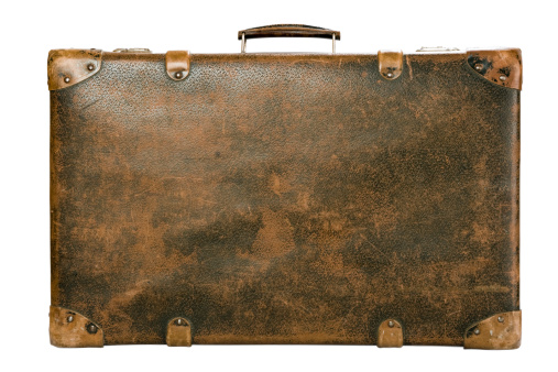 old suitcase over white, front view