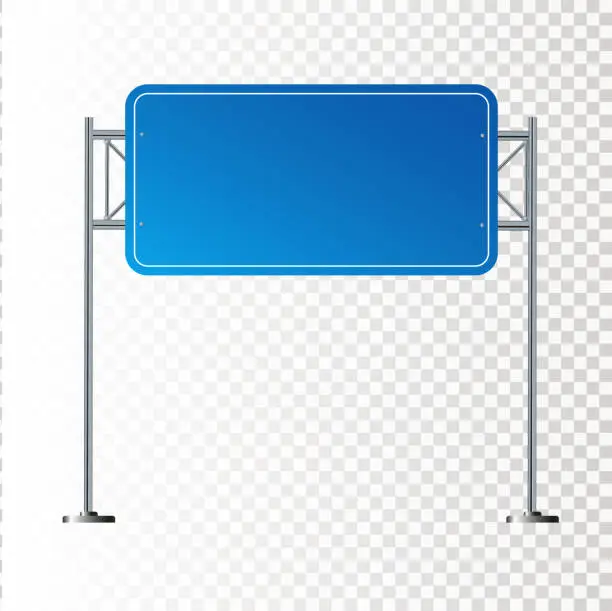 Vector illustration of Side road blank blue sign. 3d illustration isolated on white background