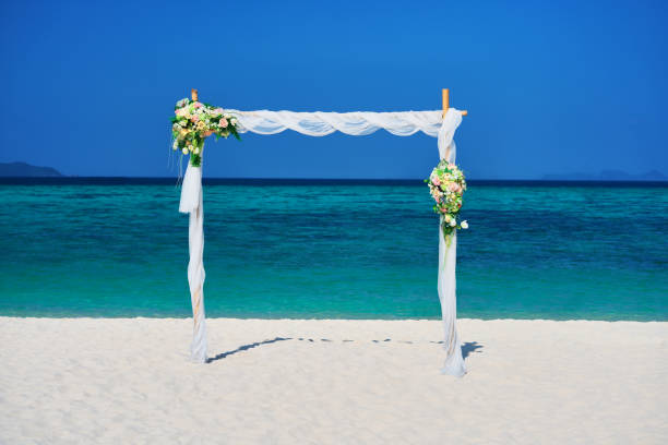 istock Wedding arch on sandy beach in tropical island 1245226467