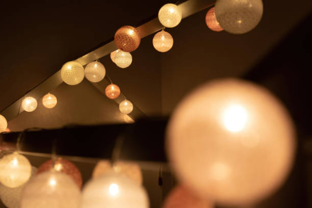 istock Bed canopy decorated with lights in montessori room 1245228496