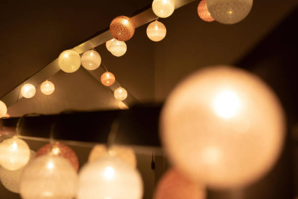 istock Bed canopy decorated with lights in montessori room 1245228503