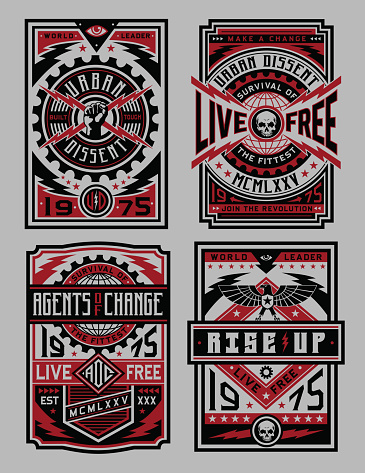 A set of industrial style poster vectors. Great for T-shirts and posters.