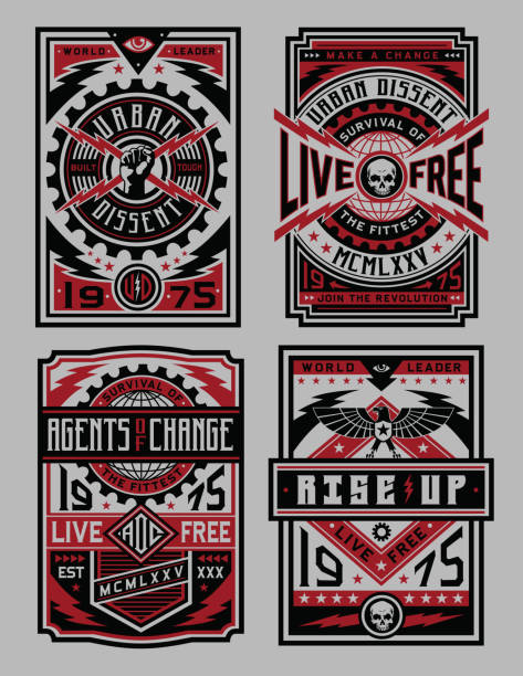 Industrial Style Poster Set A set of industrial style poster vectors. Great for T-shirts and posters. revolution stock illustrations