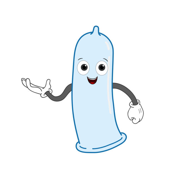 ilustrações, clipart, desenhos animados e ícones de ilustração do vetor de desenho animado condom - ilustração de desenho animado vetorial desenhado à mão de um preservativo para prevenir doenças sexualmente transmitidas - condom penis sex vector