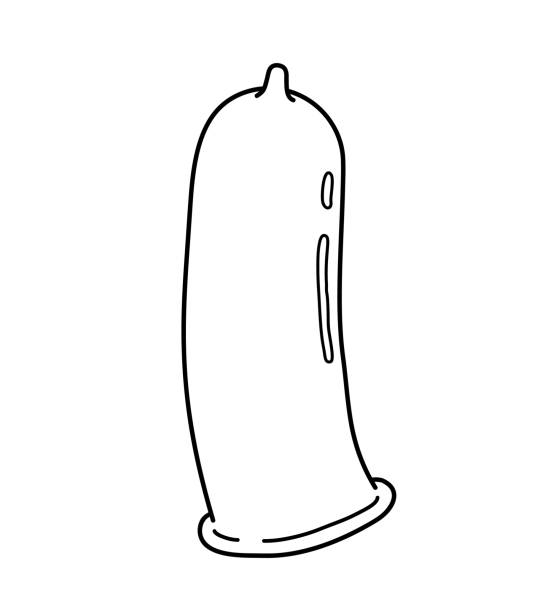 презерватив вектор иллюстрация - нарисованный вручную презерватив для предотвращения заболеваний, передаваемых половым путем - condom penis sex vector stock illustrations