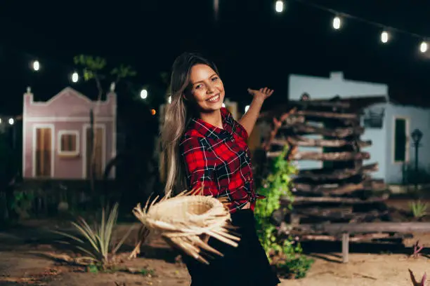 Photo of Brazilian woman wearing typical clothes for the Festa Junina - June festival