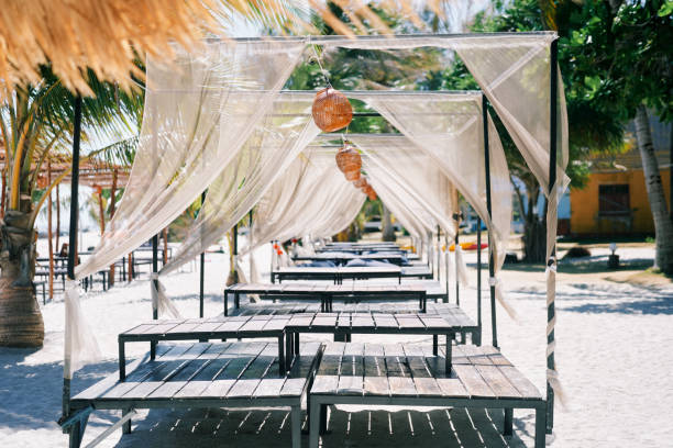 istock Beach restaurant lounge bar on tropical island 1245244902