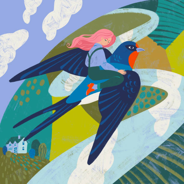 Illustration Thumbelina and the swallow are flying south to warmer places disney character free background stock illustrations