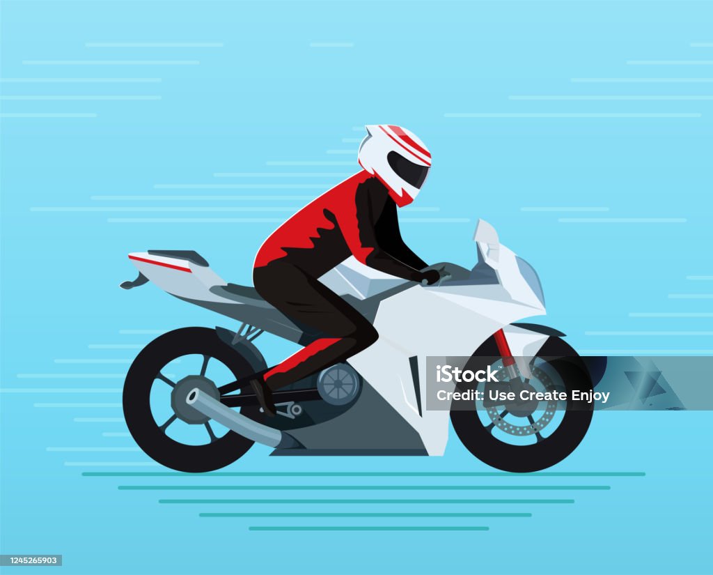 Biker In A Protective Suit And Helmet Rides A Sports Bike Stock  Illustration - Download Image Now - iStock