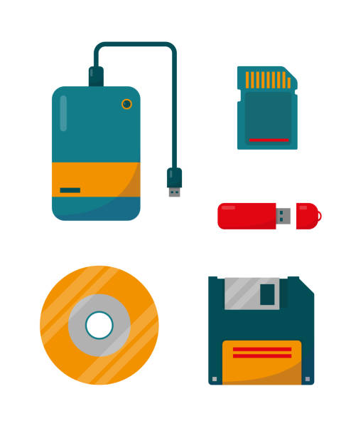 набор внешнего хранилища. значки цифровых устройств данных, изолированные на белом фоне. векторная иллюстрация. - stock exchange flash stock illustrations