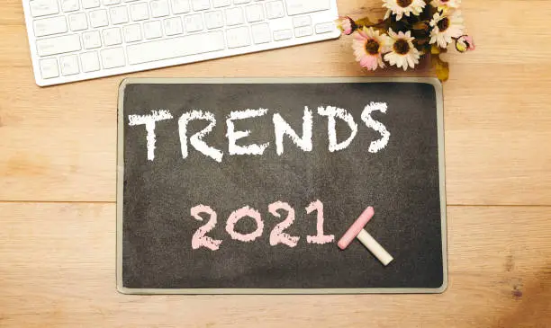 Photo of trends 2021 concept on chalkboard