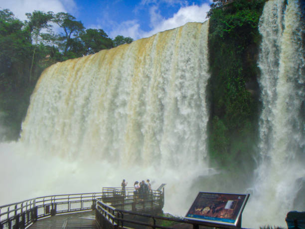 Beautiful aerial view to Iguassu Falls and green rainforest in Foz do Iguaçu, State of Paraná, Brazil