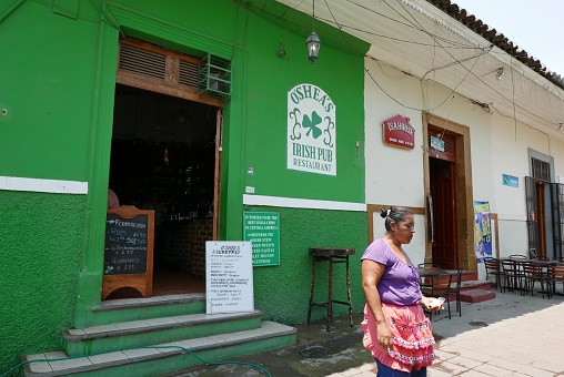 Granada, Nicaragua - April 18, 2016: A daytime shot from a pub facade located in Granada, Nicaragua.