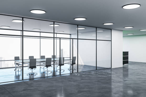 istock Luxury glass conference room interior 1245283545
