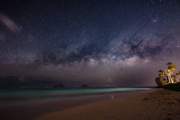 istock Scenic view of tropical coastline at night 1245290018