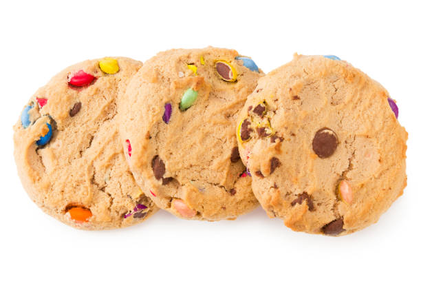 istock Chocolate chip cookies isolated on white background. Sweet biscuits. top view 1245291112