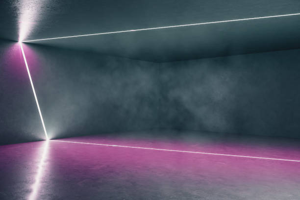 istock Modern color futuristic gallery interior with light lines. 1245292696