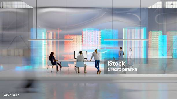 Engineering With Augmented Reality Stock Photo - Download Image Now - Technology, Futuristic, Office
