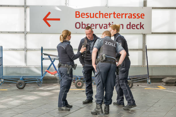 German customs patrol ZOLL in Tegel airport, Berlin. stock photo