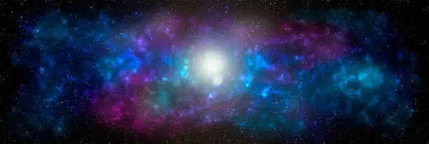 Space background with stardust and shining stars. Realistic cosmos and color nebula. Planet and milky way. Colorful galaxy