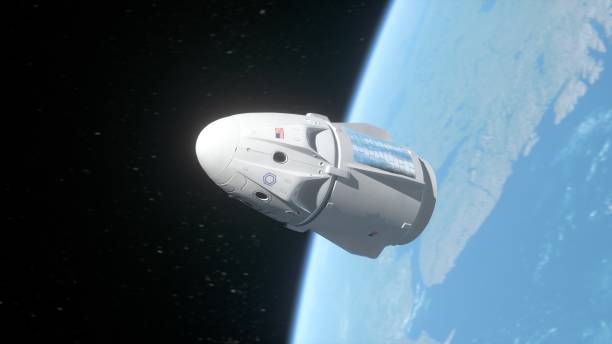 istock Cargo spaceship on low earth orbit. Usa private space company concept 1245332707