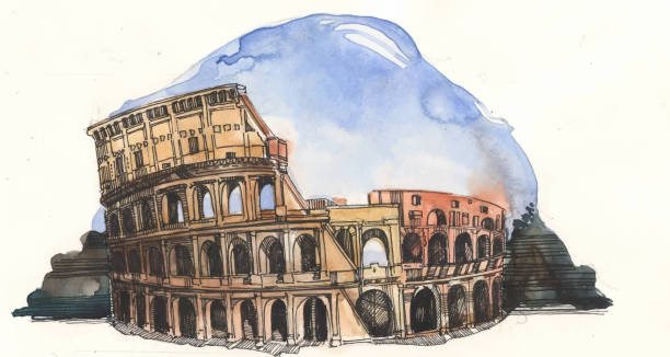 istock watercolor drawing of Coliseum in Rome. Hand drawn Italian sightseeing 1245333765