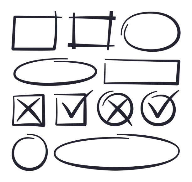 원 체크표시 그려진 선 편집 - survey marker stock illustrations