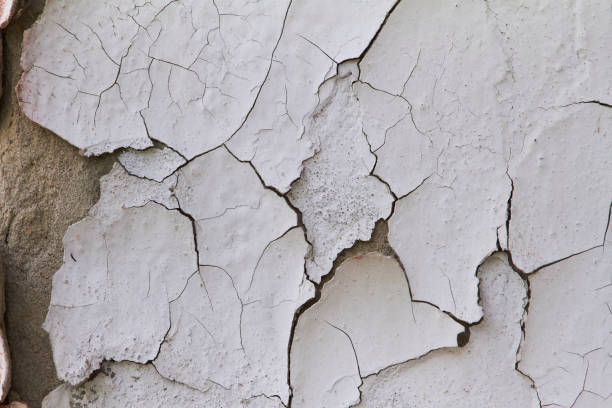 istock Old flaky cracked paint on gray wall, old paint background, selective focus 1245342825