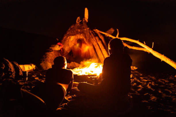 istock Friends have a bonfire on the beach 1245377387