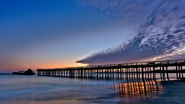 The Cement Ship SS Palo Alto and the Seacliff State Beach Pier after Sunset, Aptos, California