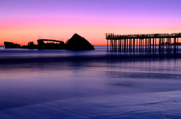 Cement Ship after Sunset, Aptos, the concrete ship at sunset with amazing colors and misty-smooth water