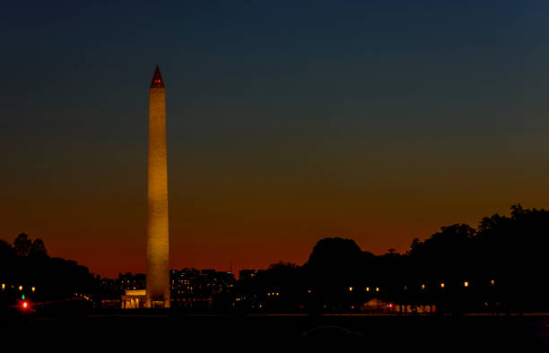 istock Washington Monument Memorial at twilight at night with Washington DC 1245386611