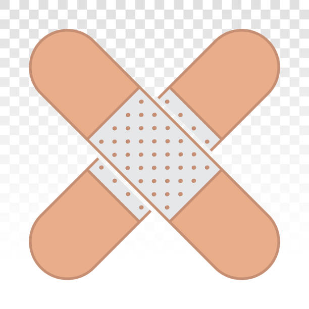 응용 프로그램 및 웹 사이트에 대한 고집 석고 / 붕대 평면 아이콘 - bandage wound first aid gauze stock illustrations