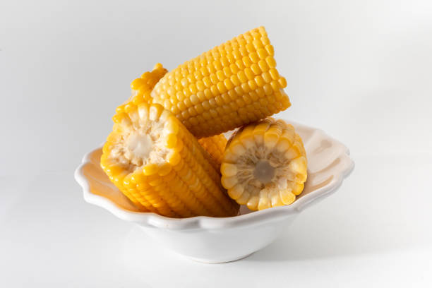 Soft yellow and cooked corn in the pan.