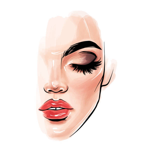 istock Vector beautiful woman face. Girl portrait with long black lashes 1245464436
