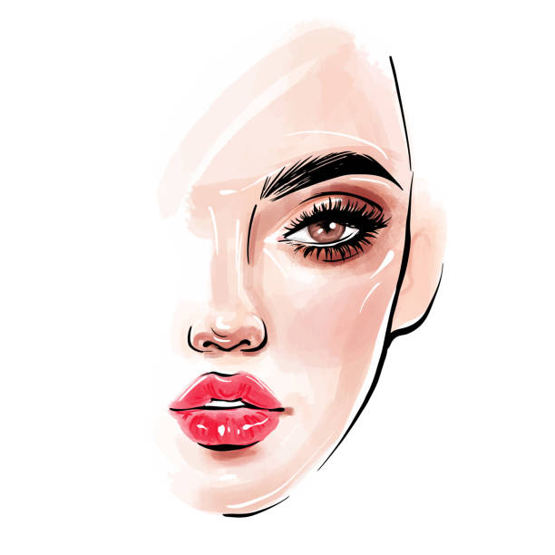 istock Vector beautiful woman face. Girl portrait with long black lashes 1245464446