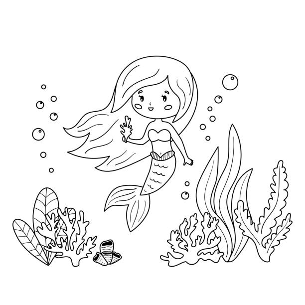 Ilustración de Libro Para Colorear Para Niños Sirena Kawaii Con Corales Y  Algas y más Vectores Libres de Derechos de Sirena - Seres mitológicos  acuáticos - iStock