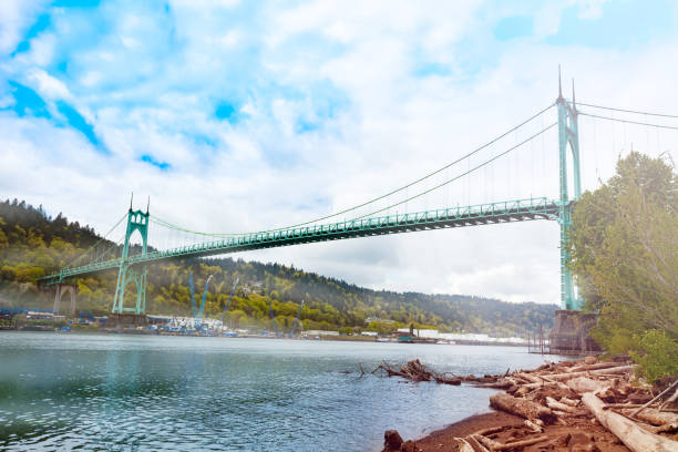 istock Willamette river and St. Johns Bridge in Portland 1245467442
