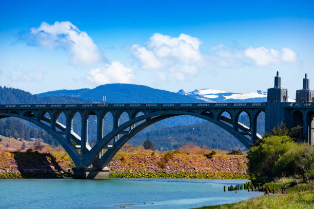 Close-up Rogue River or the Isaac Lee Patterson Memorial Bridge in Curry County, Oregon