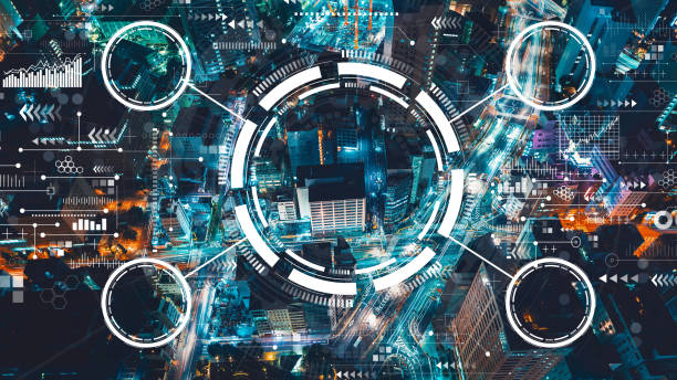 istock Tech circle with aerial view of Tokyo at night 1245470890